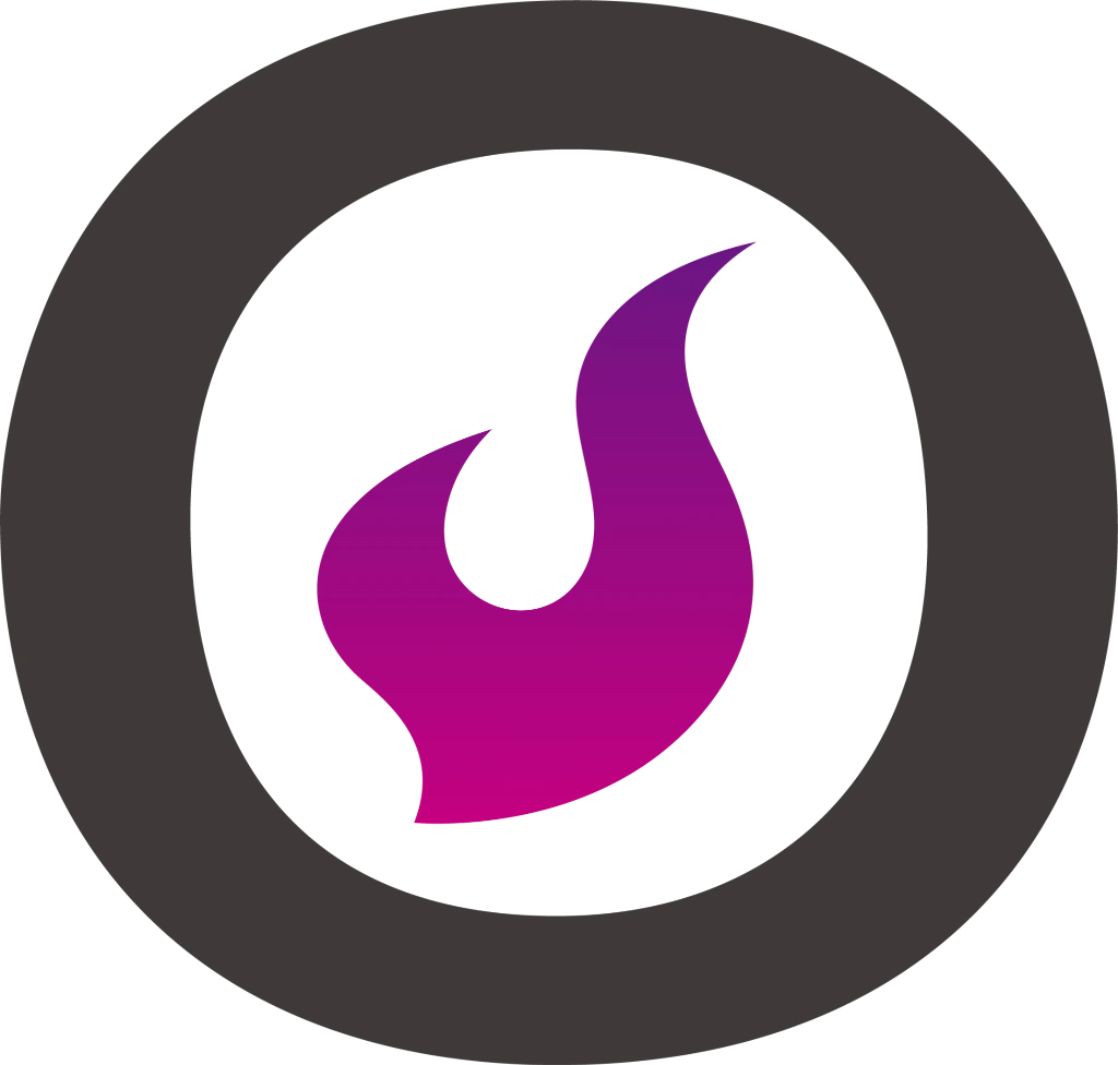 VIOLETのシンボルマーク。円の中に炎。